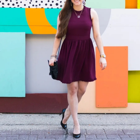 KATE SPADE Ma Cherie Ruffle Fit & Flare Mini Dress Cranberry Red Small Size 4 - Picture 8 of 14